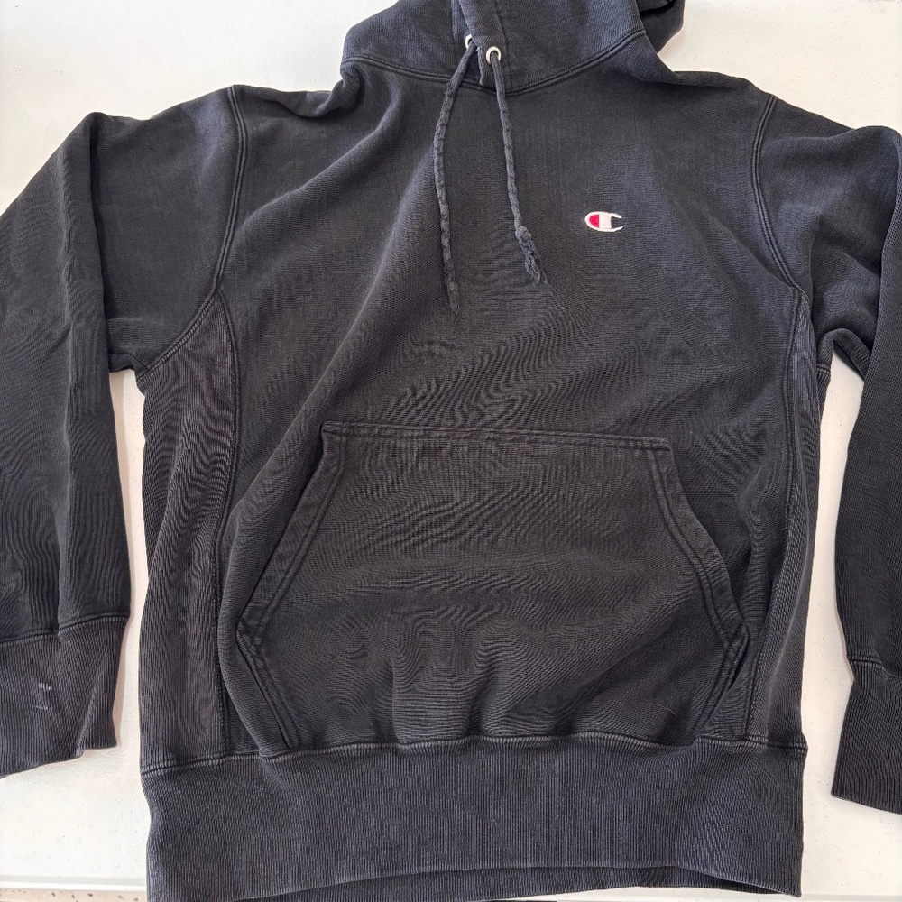 Vintage Champion Reverse Weave Solid Black Logo H… - image 1